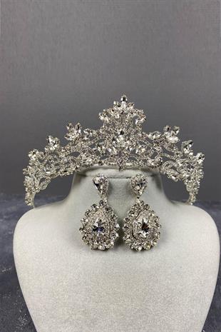 الجملة الفضة الزفاف ميليس تاج الحناء وإسقاط الأقراط الحجر