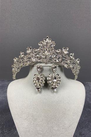 الجملة الفضة الزفاف ميليس تاج الحناء والأقراط حجر المكوك