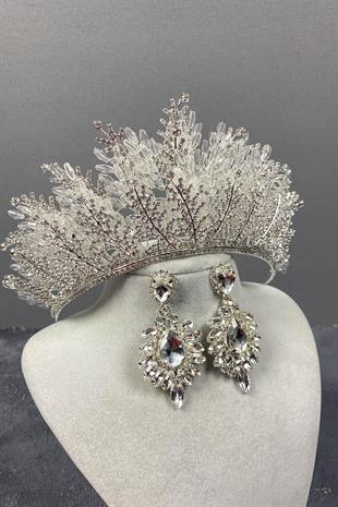 الجملة الفضة نيروبي مطرز تاج الزفاف ومجموعة القرط