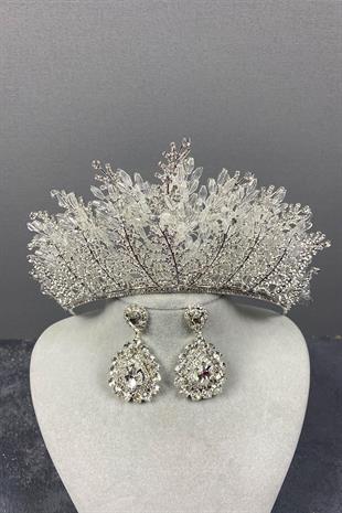 الجملة الفضة نيروبي مطرز تاج الزفاف ومجموعة القرط