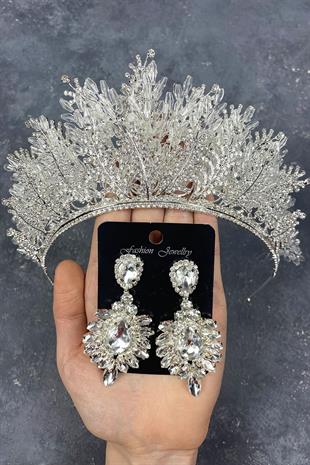 الجملة الفضة نيروبي مطرز تاج الزفاف ومجموعة القرط