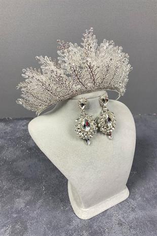 الجملة الفضة نيروبي مطرز تاج الزفاف ومجموعة القرط