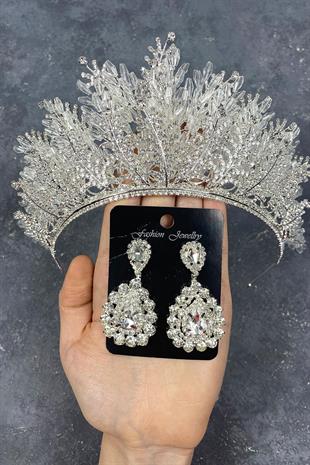 الجملة الفضة نيروبي مطرز تاج الزفاف ومجموعة القرط