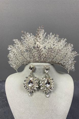 الجملة الفضة نيروبي مطرز تاج الزفاف ومجموعة القرط