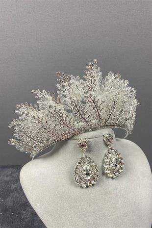 الجملة الفضة نيروبي مطرز تاج الزفاف ومجموعة القرط