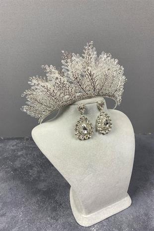 الجملة الفضة نيروبي مطرز تاج الزفاف ومجموعة القرط