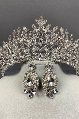 الجملة تاج الزفاف الفضة أوسكار ومجموعة القرط قطرة