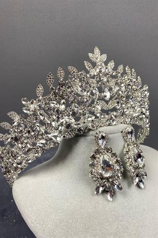 الجملة تاج الزفاف الفضة أوسكار ومجموعة القرط قطرة