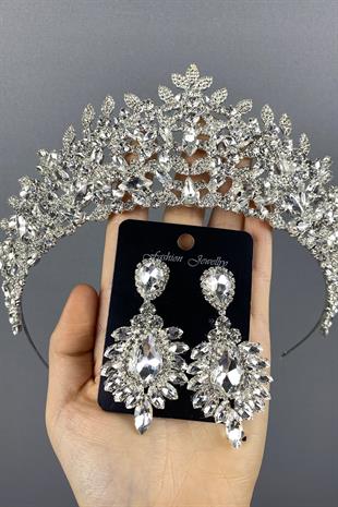 الجملة الفضة تاج الزفاف أوسكار ومجموعة القرط حجر المكوك