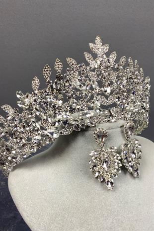 الجملة الفضة تاج الزفاف أوسكار ومجموعة القرط المكوك