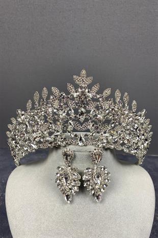 الجملة الفضة تاج الزفاف أوسكار ومجموعة القرط المكوك