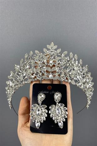 الجملة الفضة تاج الزفاف أوسكار ومجموعة القرط المكوك