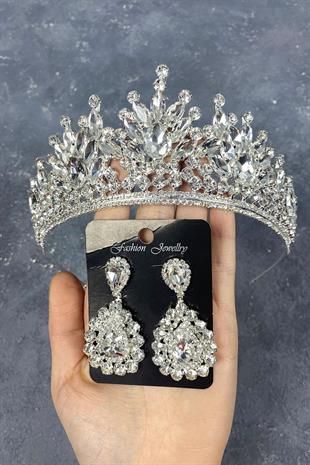 الجملة الفضة تاج الزفاف بيرا وإسقاط أقراط فستان السهرة