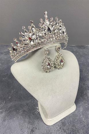 الجملة الفضة تاج الزفاف بيرا وإسقاط أقراط فستان السهرة