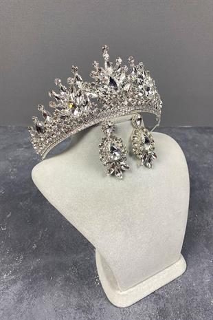 الجملة تاج الزفاف الفضة بيرا والأقراط حجر المكوك