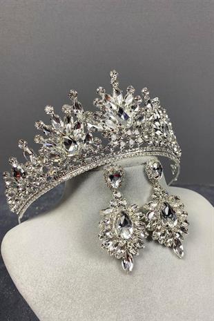 الجملة تاج الزفاف الفضة بيرا ومجموعة القرط المكوك