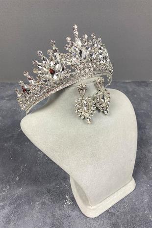 الجملة تاج الزفاف الفضة بيرا والأقراط المكوك