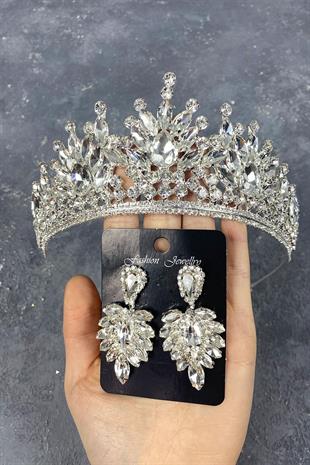 الجملة تاج الزفاف الفضة بيرا والأقراط المكوك