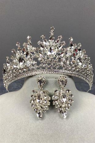 الجملة تاج الزفاف الفضة بيرا والأقراط المكوك