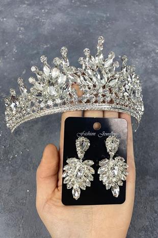 الجملة تاج الزفاف الفضة بيرا والأقراط المكوك