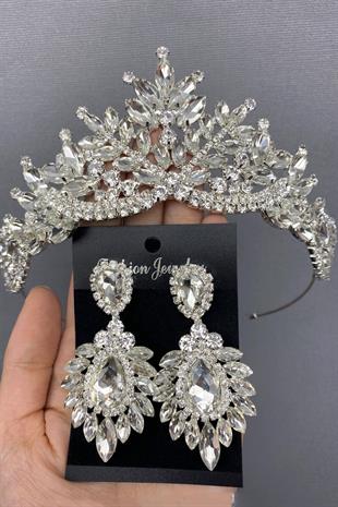 الجملة فضية اللون برلين تاج الزفاف والأقراط