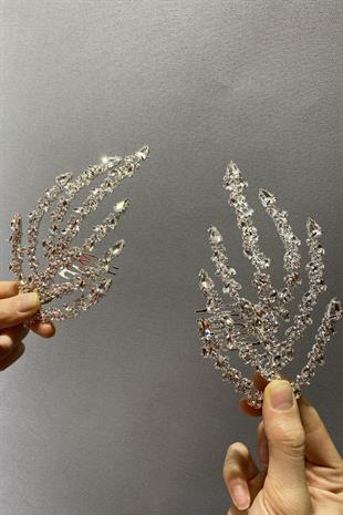 الجملة اللون الفضي جهين ورقة نمط الشعر التبعي تاج الزفاف