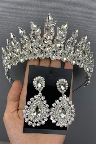 الجملة فضية اللون قطرة Subra تاج الزفاف والأقراط