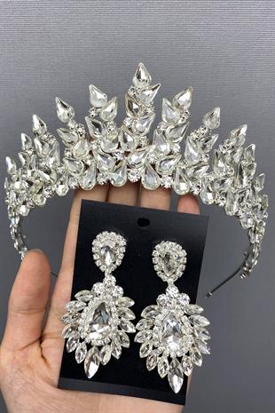 الجملة اللون الفضي داملا سوبرا تاج الزفاف والأقراط