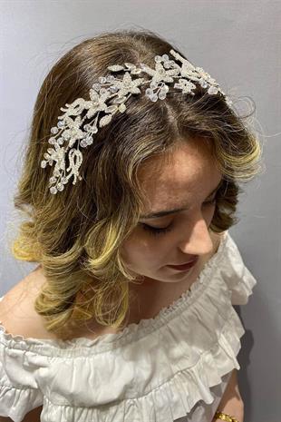 الجملة اللون الفضي الخزامى منقوشة كريستال مطرز تاج الزفاف