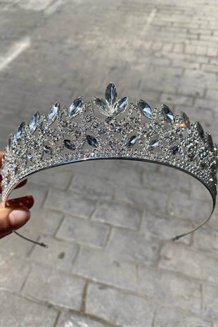 الجملة فضية اللون المكوك منقوشة تاج الزفاف لينا