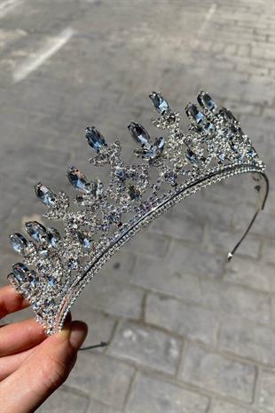 الجملة فضية اللون المكوك حجر تاج الزفاف