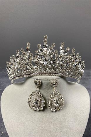 الجملة الفضة ريو حجر تاج الزفاف ومساء اللباس مجموعة القرط