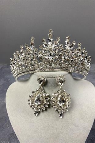 الجملة الفضة ريو حجر تاج الزفاف ومجموعة القرط حجر المكوك