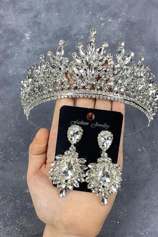 الجملة الفضة ريو حجر تاج الزفاف ومجموعة القرط حجر المكوك