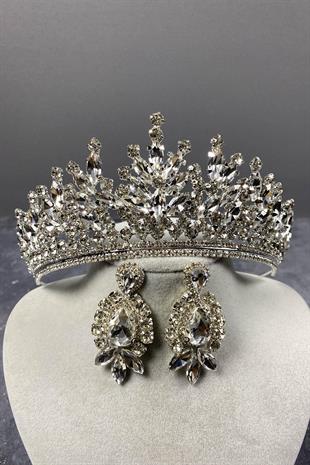 الجملة فضة تاج الزفاف حجر ريو والأقراط نمط المكوك