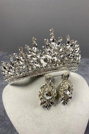 الجملة فضة تاج الزفاف حجر ريو والأقراط نمط المكوك