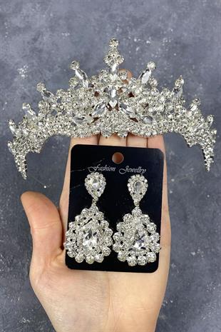 الجملة الفضة تاج الزفاف حجر طوكيو ومجموعة القرط قطرة