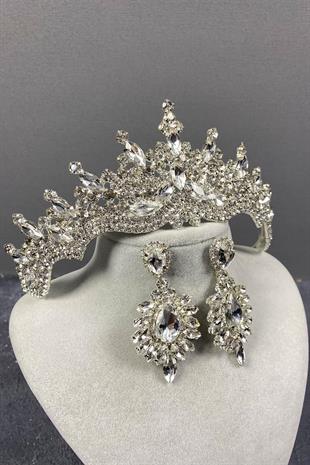 الجملة الفضة طوكيو حجر تاج الزفاف ومجموعة القرط حجر المكوك