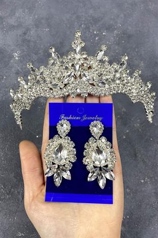 الجملة الفضة طوكيو حجر تاج الزفاف والأقراط المكوك