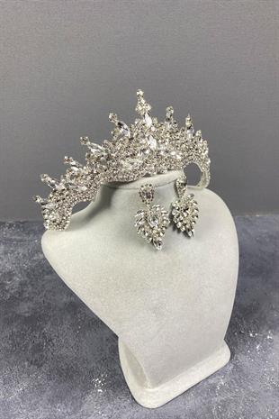 الجملة الفضة تاج الزفاف حجر طوكيو ومجموعة القرط المكوك