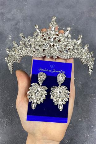 الجملة الفضة تاج الزفاف حجر طوكيو ومجموعة القرط المكوك