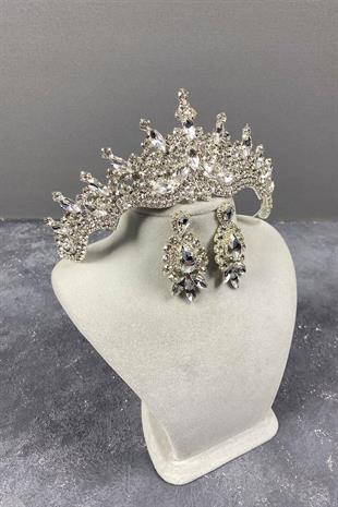 الجملة الفضة طوكيو حجر تاج الزفاف والأقراط المكوك