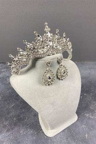 الجملة الفضة تاج الزفاف حجر طوكيو ومجموعة القرط قطرة