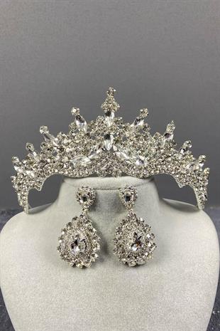 الجملة الفضة تاج الزفاف حجر طوكيو ومجموعة القرط قطرة