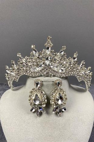 الجملة الفضة طوكيو حجر تاج الزفاف والأقراط المكوك