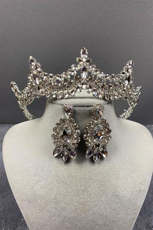 الجملة فضة تاج الزفاف حجر البندقية ومجموعة القرط المكوك