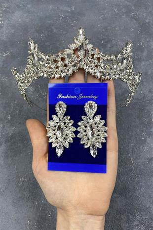 الجملة فضة تاج الزفاف حجر البندقية وإسقاط مجموعة القرط