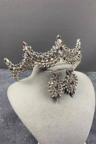 الجملة فضة تاج الزفاف حجر البندقية وإسقاط مجموعة القرط