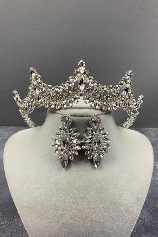 الجملة فضة تاج الزفاف حجر البندقية وإسقاط مجموعة القرط