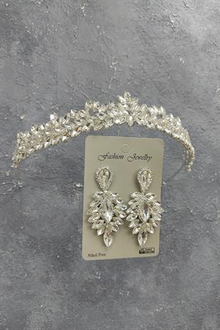 Wholesale Dream Model Bridal Crown and Drop Stone Earrings